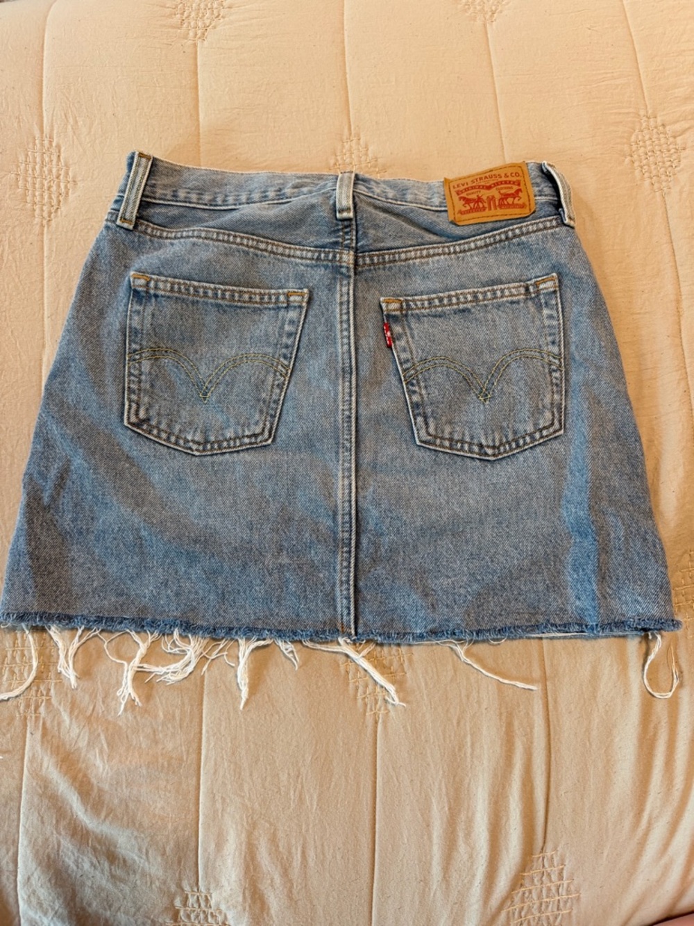 Levi's Blue Denim Icon Skirt with Frayed Hem